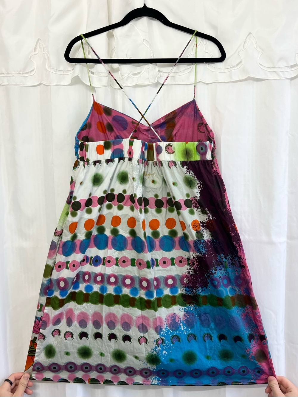 Desigual Y2K Floral Abstract Midi Dress Size 44 Strappy Boho Embroidered US L - Picture 4 of 12